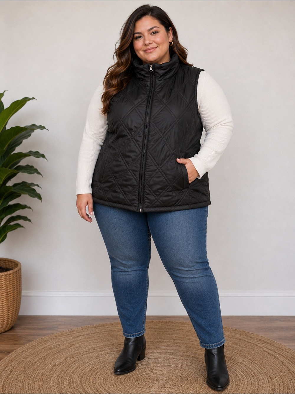 Outdoor Expedition Black Fleece-Lined Quilted Vest | Full Zip | Large
